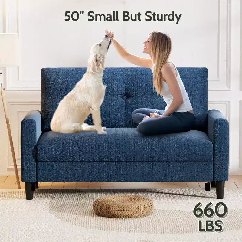 Petit canapé deux places, canapé confortable de 50" avec coussins épais, montage sans outil pour chambre et petits espaces