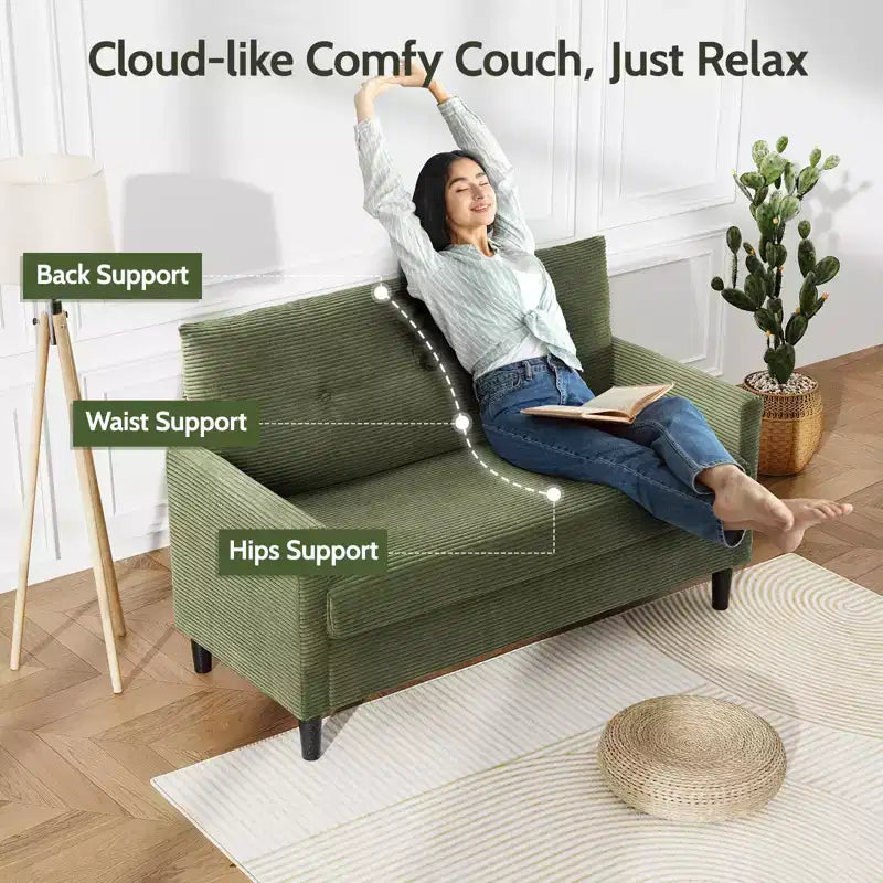 Petit canapé deux places, canapé confortable de 50" avec coussins épais, montage sans outil pour chambre et petits espaces