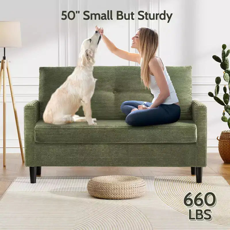 Petit canapé deux places, canapé confortable de 50" avec coussins épais, montage sans outil pour chambre et petits espaces