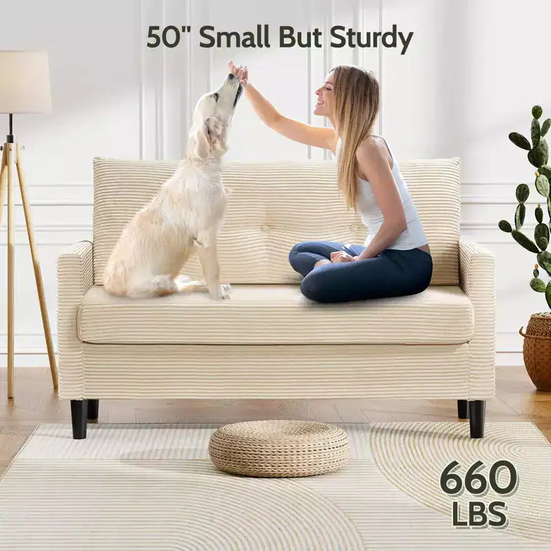 Petit canapé deux places, canapé confortable de 50" avec coussins épais, montage sans outil pour chambre et petits espaces