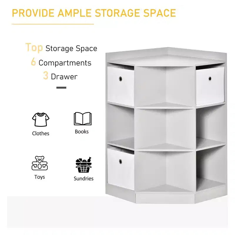 Mobiletto Kids Corner, Organizzatore per Giocattoli con Cubby, Libreria con Tre Cesti per Sala Giochi, Camera da Letto, Soggiorno, Grigio
