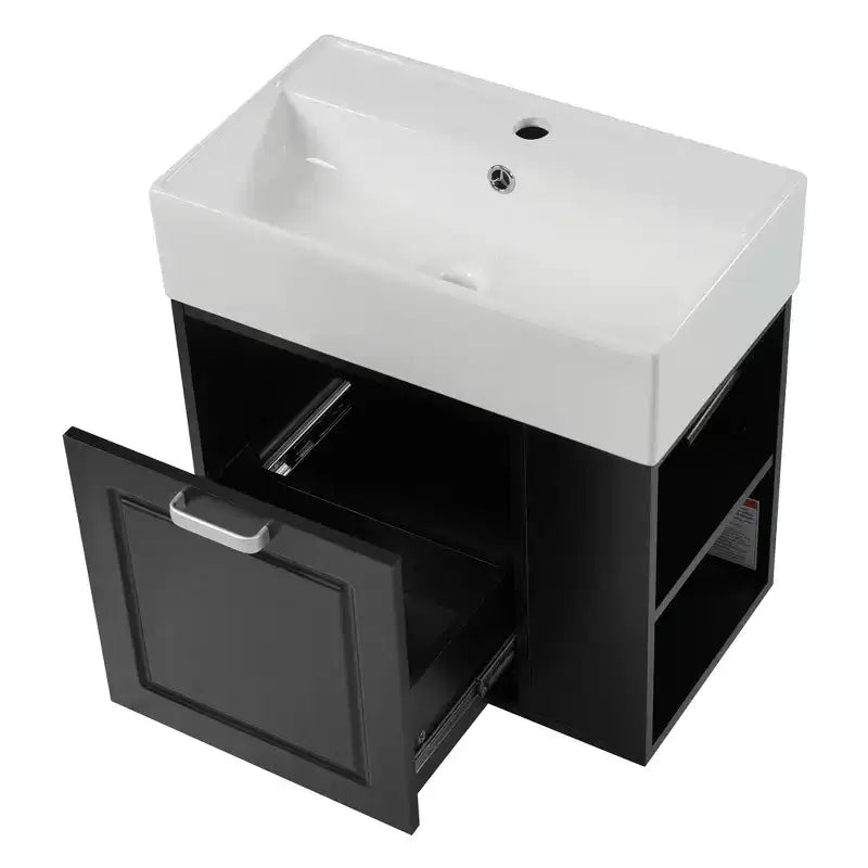 Mobile bagno da parete da 21,8 pollici con lavabo, mobile bagno con cassetti, mobile lavabo singolo con ripiano regolabile