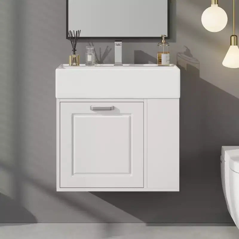 Mobile bagno da parete da 21,8 pollici con lavabo, mobile bagno con cassetti, mobile lavabo singolo con ripiano regolabile