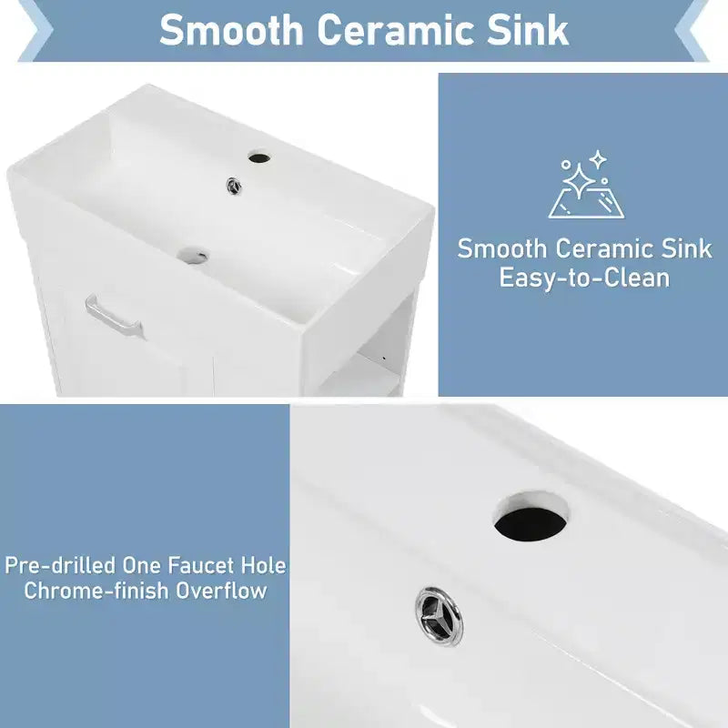 Mobile bagno da parete da 21,8 pollici con lavabo, mobile bagno con cassetti, mobile lavabo singolo con ripiano regolabile