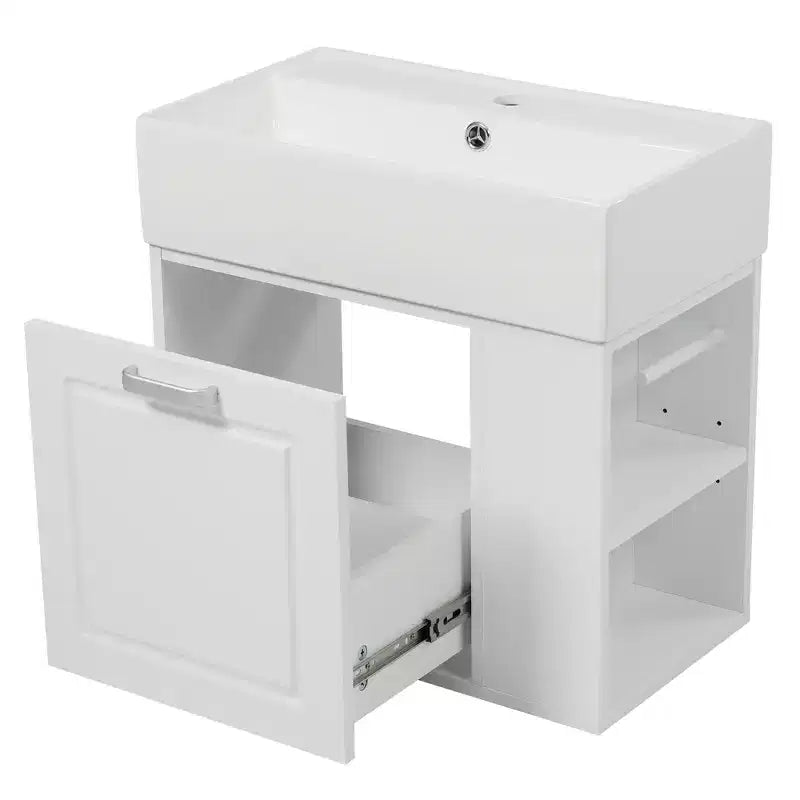 Mobile bagno da parete da 21,8 pollici con lavabo, mobile bagno con cassetti, mobile lavabo singolo con ripiano regolabile