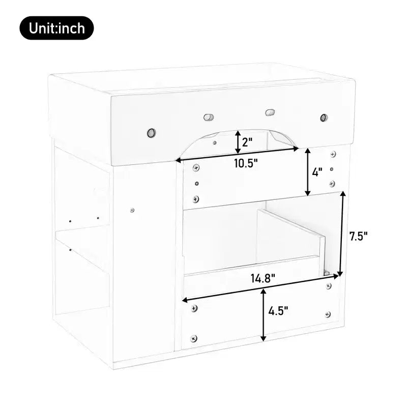 Mobile bagno da parete da 21,8 pollici con lavabo, mobile bagno con cassetti, mobile lavabo singolo con ripiano regolabile
