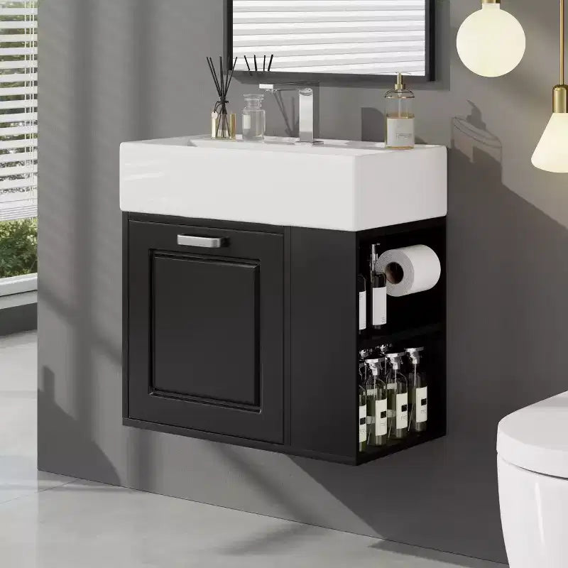 Mobile bagno da parete da 21,8 pollici con lavabo, mobile bagno con cassetti, mobile lavabo singolo con ripiano regolabile