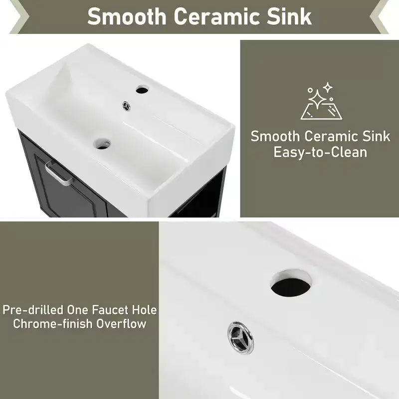 Mobile bagno da parete da 21,8 pollici con lavabo, mobile bagno con cassetti, mobile lavabo singolo con ripiano regolabile
