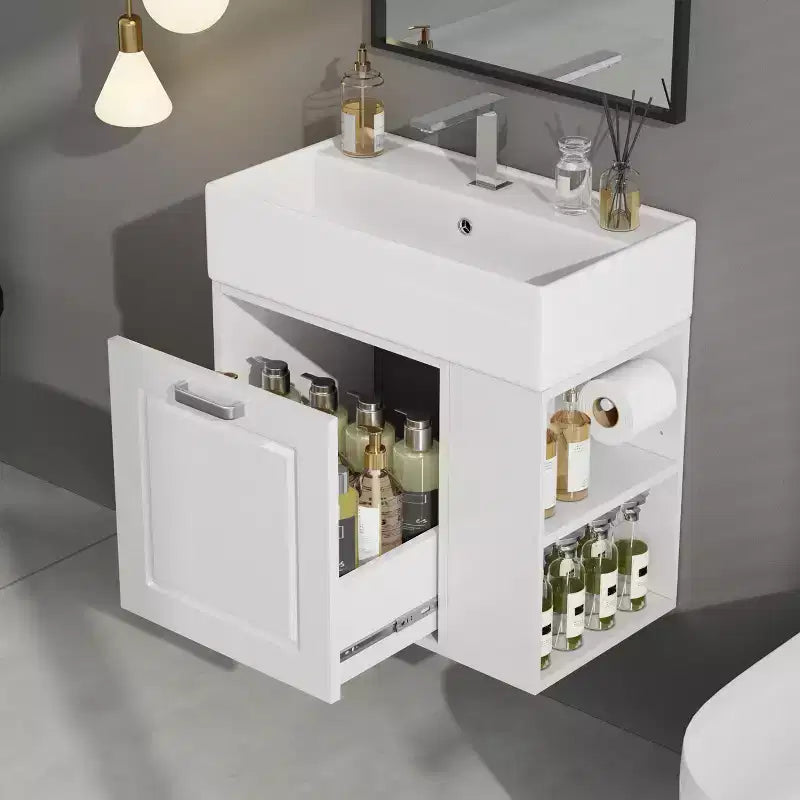 Mobile bagno da parete da 21,8 pollici con lavabo, mobile bagno con cassetti, mobile lavabo singolo con ripiano regolabile