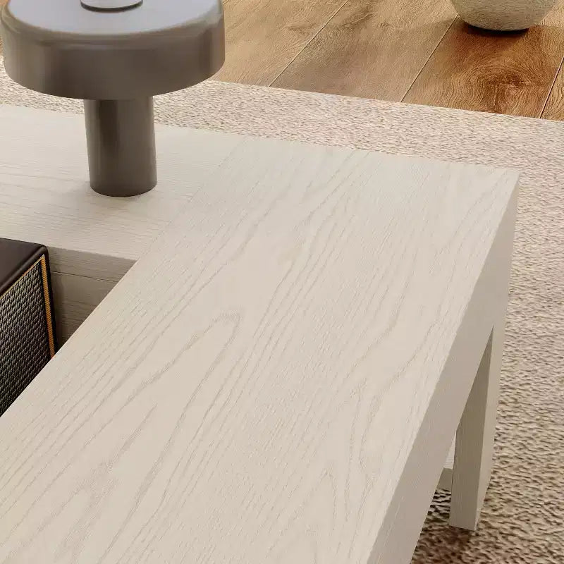 Tavolino da caffè moderno con vano portaoggetti integrato, finitura effetto legno bianco, portata 80 kg