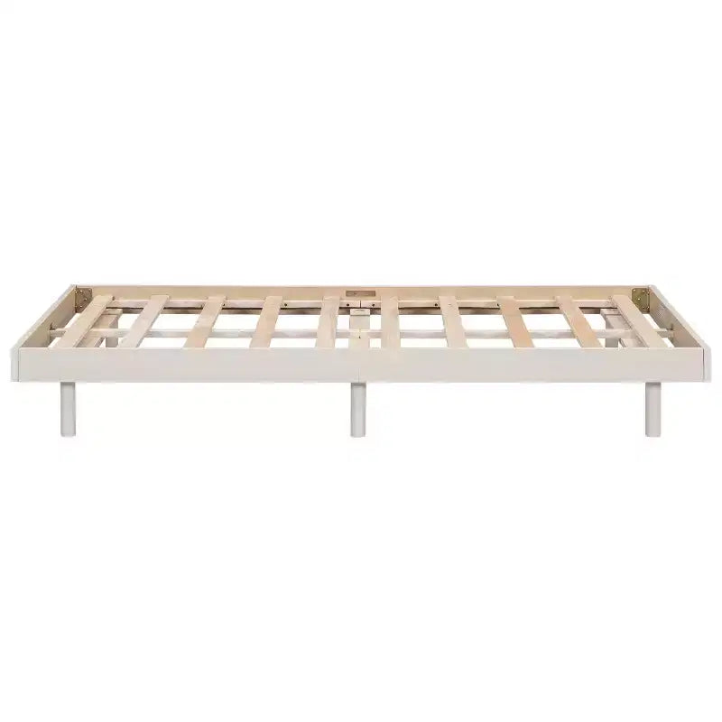 Floating Platform Bed with Thickened Slats, Solid Wood Bed Frame without Headboard for Bedroom
