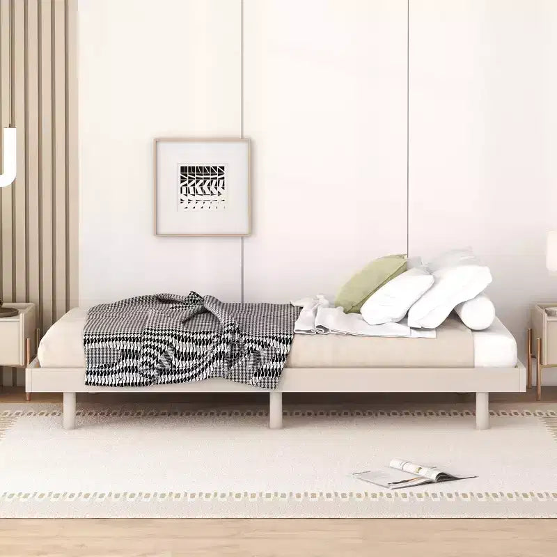 Floating Platform Bed with Thickened Slats, Solid Wood Bed Frame without Headboard for Bedroom