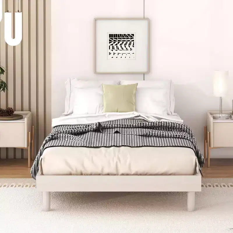 Floating Platform Bed with Thickened Slats, Solid Wood Bed Frame without Headboard for Bedroom