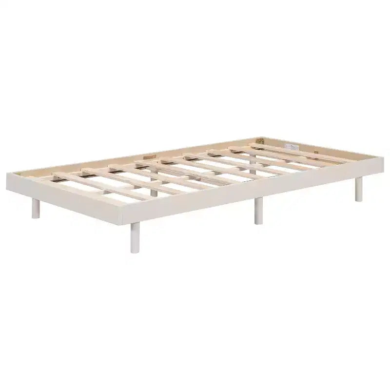 Floating Platform Bed with Thickened Slats, Solid Wood Bed Frame without Headboard for Bedroom
