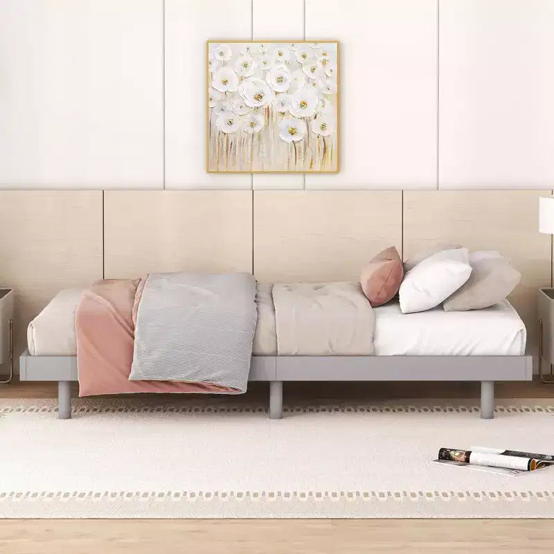Floating Platform Bed with Thickened Slats, Solid Wood Bed Frame without Headboard for Bedroom