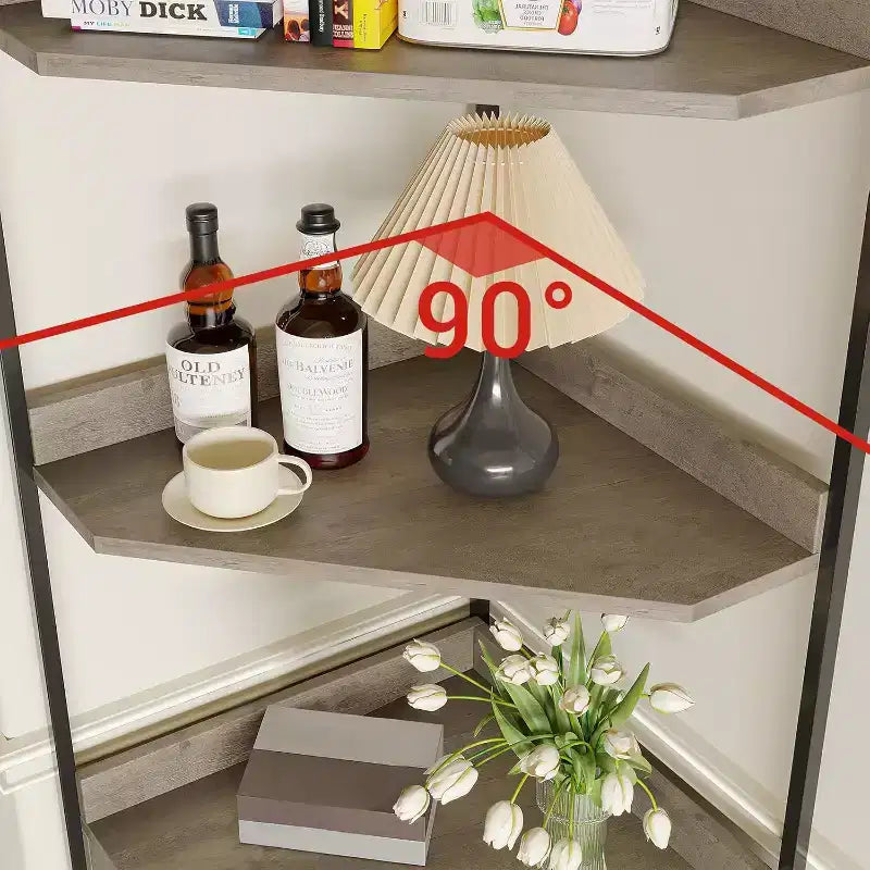 Hoekplank, boekenkast, staande plank, archiefplank, wandplank, 3 planken en opbergkast, MDF + metaal, Sonoma grijs, 60 x 42 x 180 cm