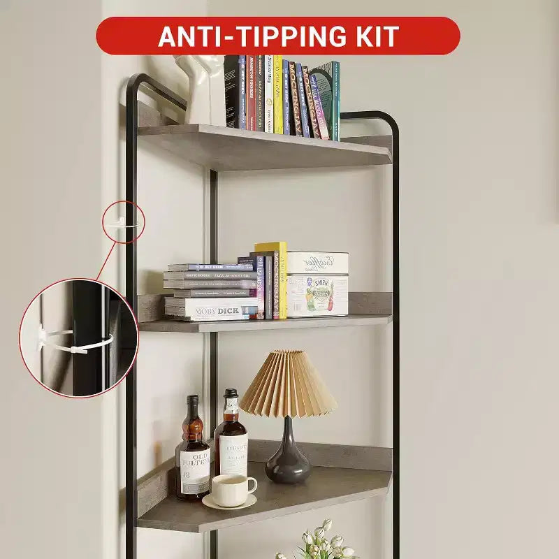 Hoekplank, boekenkast, staande plank, archiefplank, wandplank, 3 planken en opbergkast, MDF + metaal, Sonoma grijs, 60 x 42 x 180 cm
