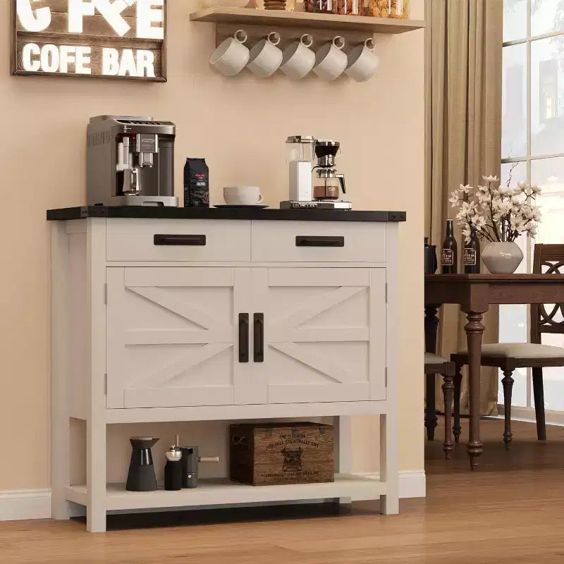 Table console en bois minimaliste avec armoire à double porte et deux tiroirs, bar à café, table d'appoint pour canapé, adaptée aux salons, couloirs et entrées