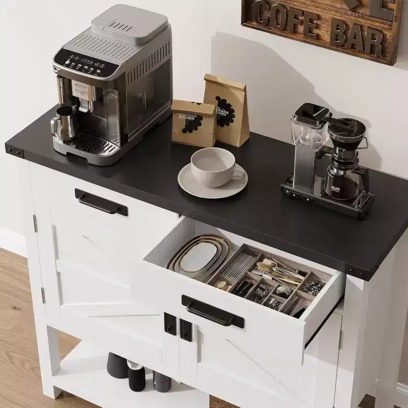 Table console en bois minimaliste avec armoire à double porte et deux tiroirs, bar à café, table d'appoint pour canapé, adaptée aux salons, couloirs et entrées