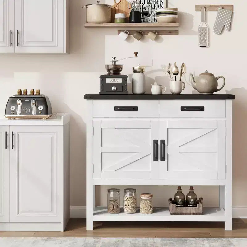 Table console en bois minimaliste avec armoire à double porte et deux tiroirs, bar à café, table d'appoint pour canapé, adaptée aux salons, couloirs et entrées