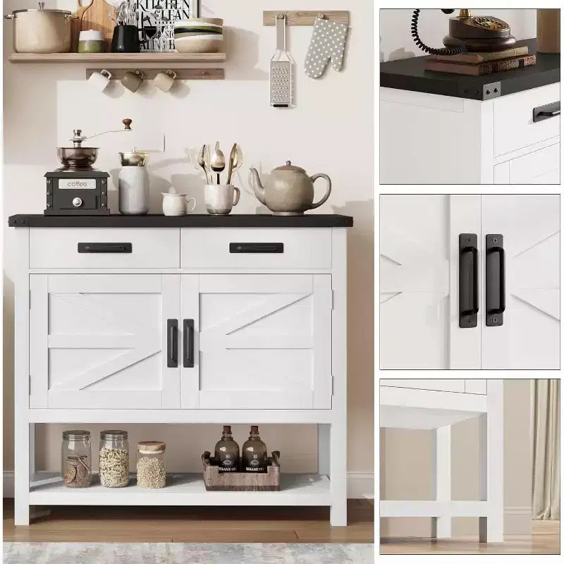 Minimalist Wooden Console Table with Double Door Cabinet and Two Drawers, Coffee Bar, Sofa Side Table,Suitable for Living Rooms,Hallways and Hallways