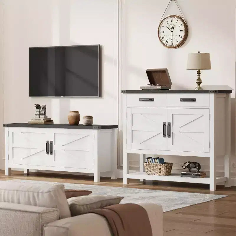 Minimalist Wooden Console Table with Double Door Cabinet and Two Drawers, Coffee Bar, Sofa Side Table,Suitable for Living Rooms,Hallways and Hallways