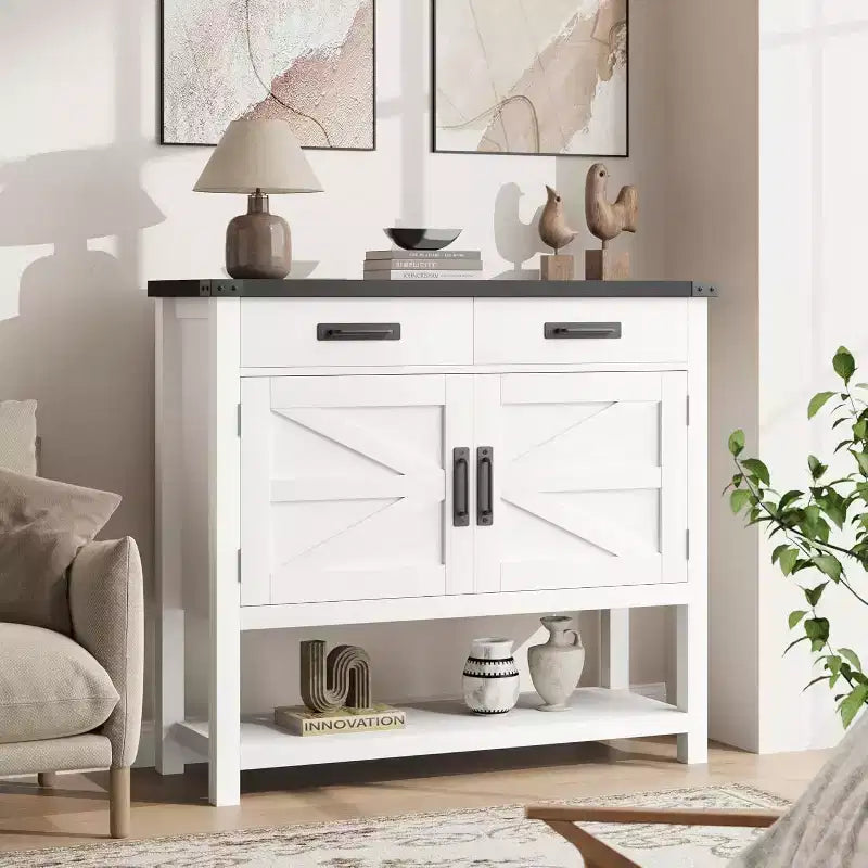 Minimalist Wooden Console Table with Double Door Cabinet and Two Drawers, Coffee Bar, Sofa Side Table,Suitable for Living Rooms,Hallways and Hallways