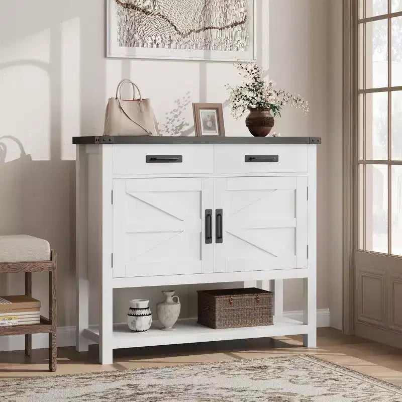 Minimalist Wooden Console Table with Double Door Cabinet and Two Drawers, Coffee Bar, Sofa Side Table,Suitable for Living Rooms,Hallways and Hallways