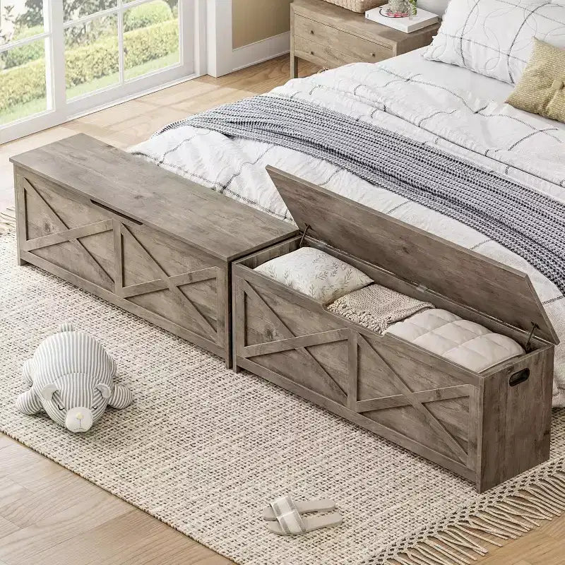Storage Chest, Wooden Storage Bench with Safety Hinges, Easy Assembly, Large Shoe Bench for Entryway, Living Room, Bedroom