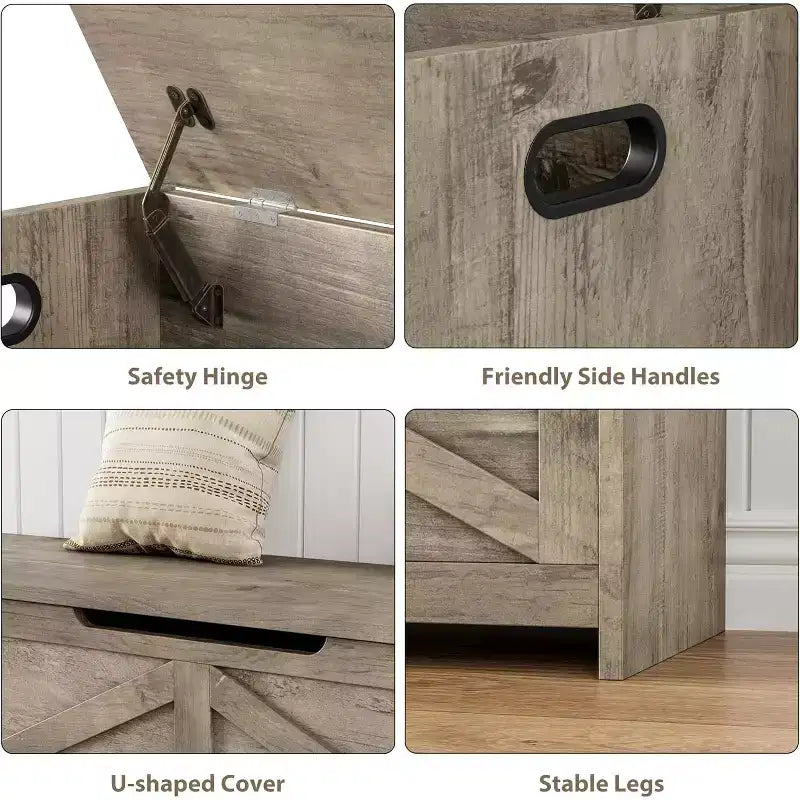 Storage Chest, Wooden Storage Bench with Safety Hinges, Easy Assembly, Large Shoe Bench for Entryway, Living Room, Bedroom