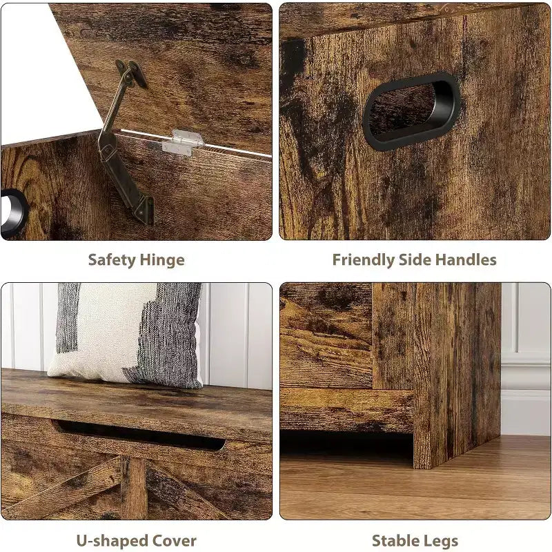 Storage Chest, Wooden Storage Bench with Safety Hinges, Easy Assembly, Large Shoe Bench for Entryway, Living Room, Bedroom