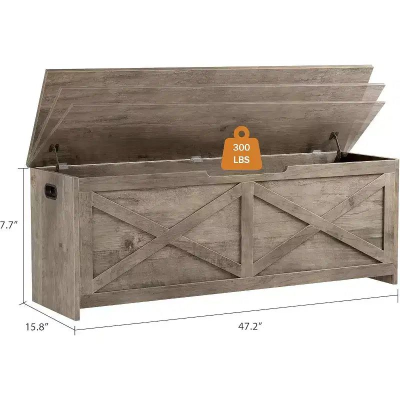 Storage Chest, Wooden Storage Bench with Safety Hinges, Easy Assembly, Large Shoe Bench for Entryway, Living Room, Bedroom