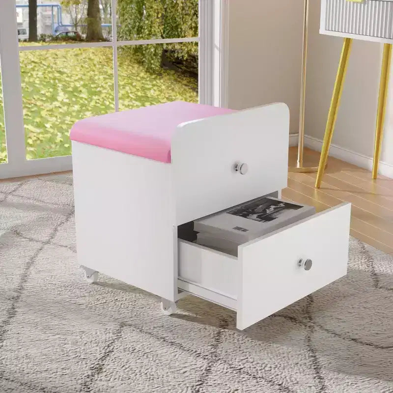 Kapkruk met opberglade, PU poef met vergrendelbare wielen, moderne make-up stoel voor slaapkamer
