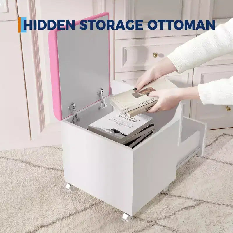 Kapkruk met opberglade, PU poef met vergrendelbare wielen, moderne make-up stoel voor slaapkamer