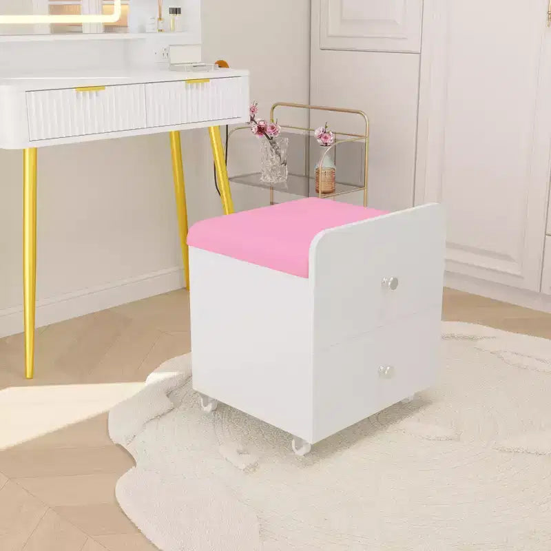 Kapkruk met opberglade, PU poef met vergrendelbare wielen, moderne make-up stoel voor slaapkamer