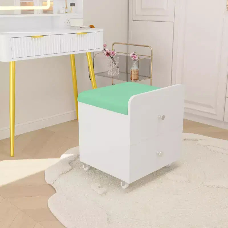 Kapkruk met opberglade, PU poef met vergrendelbare wielen, moderne make-up stoel voor slaapkamer