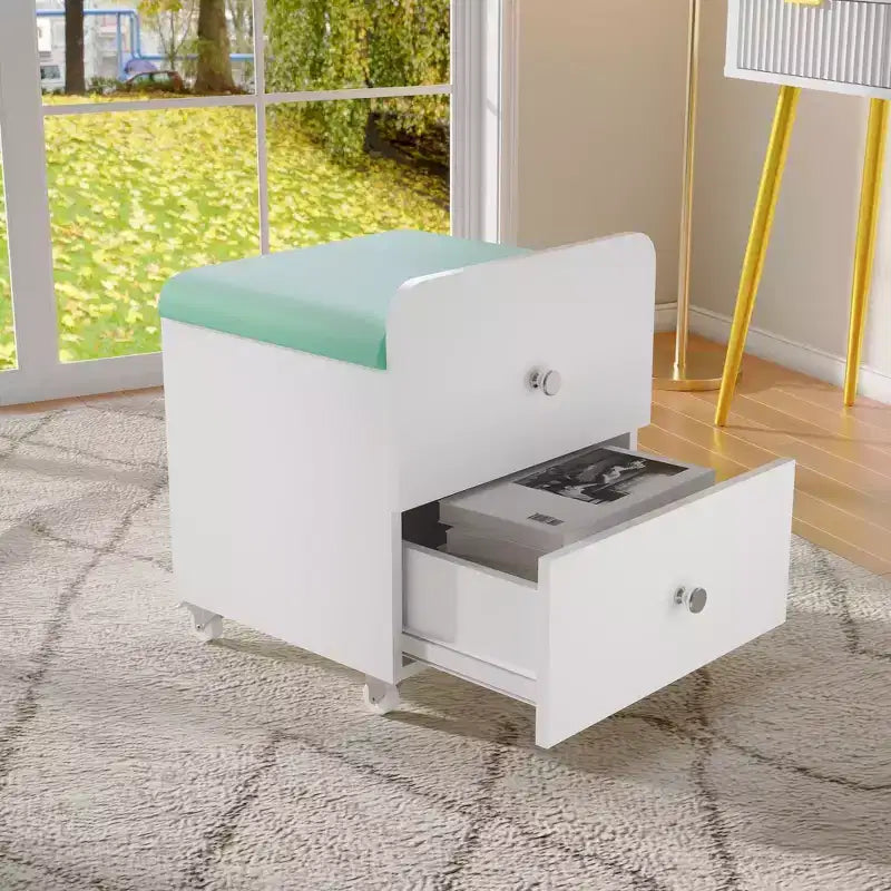 Kapkruk met opberglade, PU poef met vergrendelbare wielen, moderne make-up stoel voor slaapkamer