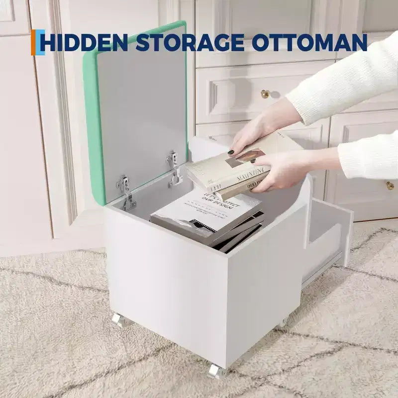 Kapkruk met opberglade, PU poef met vergrendelbare wielen, moderne make-up stoel voor slaapkamer