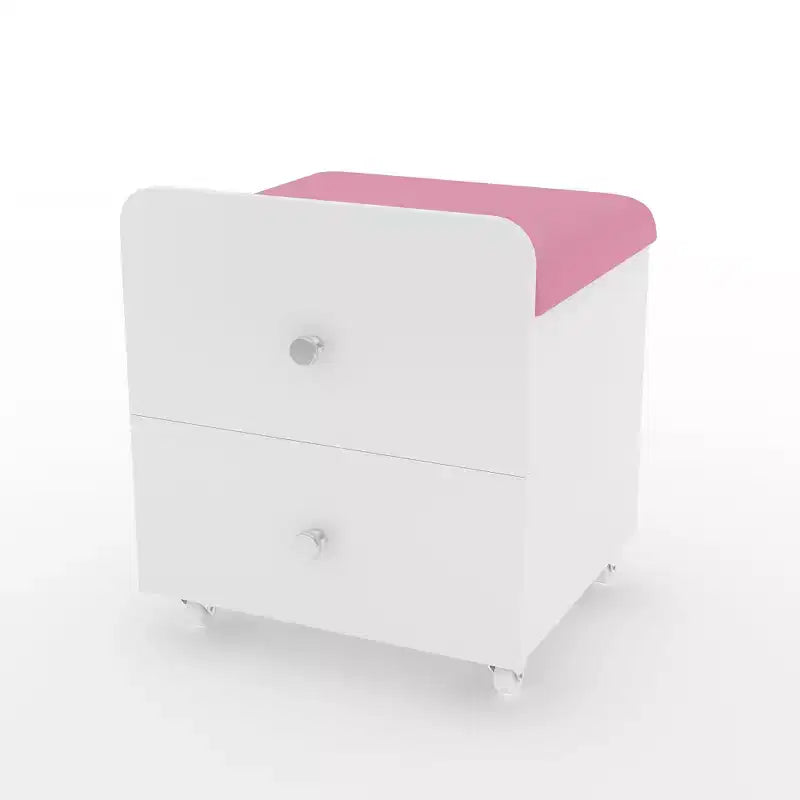 Vanity Stool Chair with Storage Drawer, PU Ottoman with Lockable Wheels, Modern Makeup Seat for Bedroom