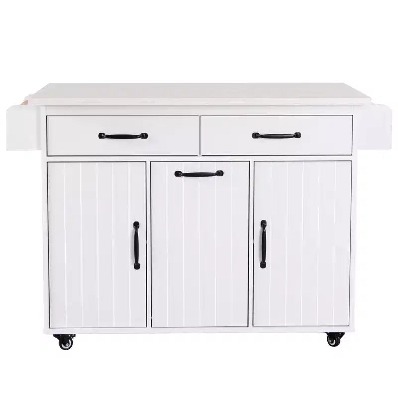 Carrello Isola da Cucina con Contenitore per Cestino, Piano Ribaltabile, Cassetto, Porta Spezie e Asciugamani, Ripiano Regolabile, Carrello da Cucina su Ruote, Bianco