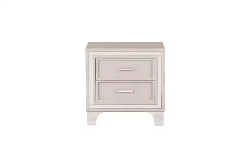 Table de chevet à 2 tiroirs rembourrée en velours, petite table d'appoint rustique-chic avec bande décorative pailletée argentée et pieds métalliques, table de nuit pour chambre