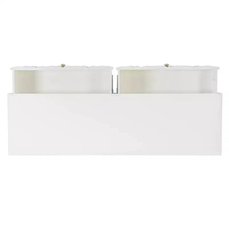 Tavolo consolle geometrico con 2 cassetti e pomelli dorati, bianco brillante, mobile stretto per ingresso