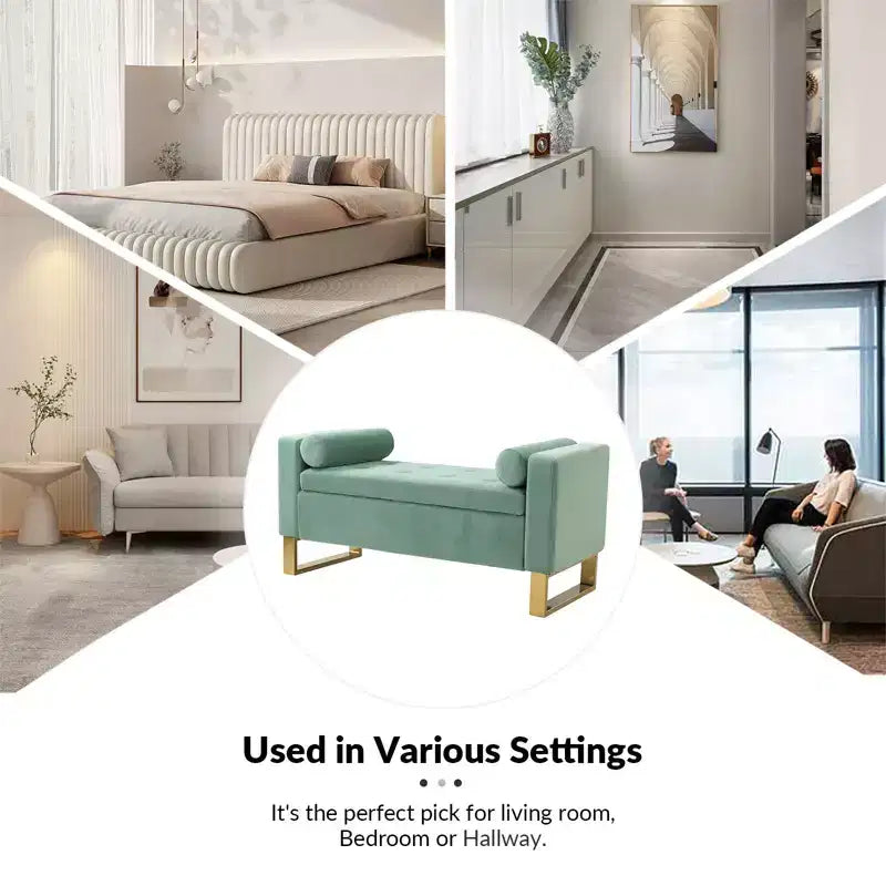 Panca Contenitore Larga Trapuntata con Due Cuscini Rotondi, Design Contemporaneo