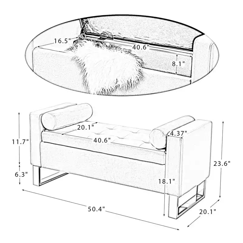 Panca Contenitore Larga Trapuntata con Due Cuscini Rotondi, Design Contemporaneo