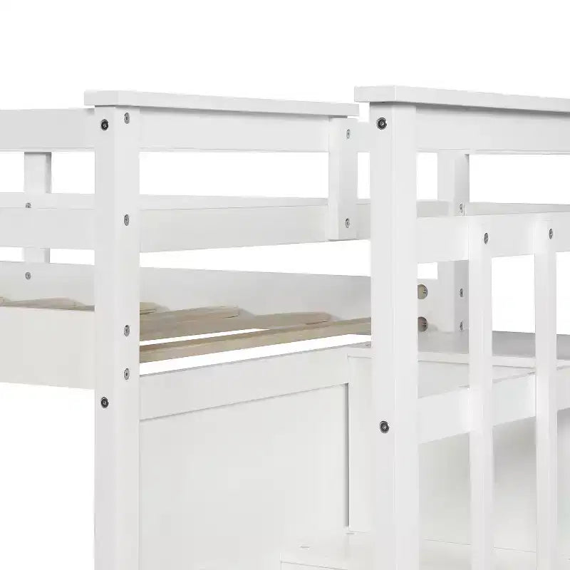 Letto a castello in legno con due letti singoli sovrapposti, 4 cassetti, letto estraibile e scala