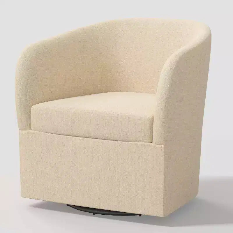 Swivel Chair in Linen, Upholstered Barrel Armchair