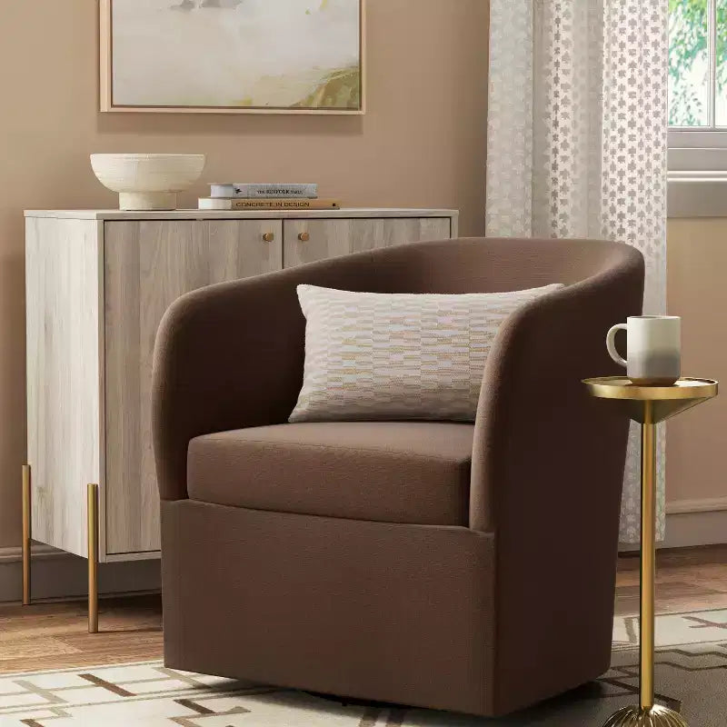 Swivel Chair in Linen, Upholstered Barrel Armchair