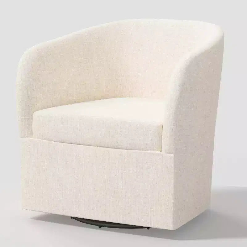 Swivel Chair in Linen, Upholstered Barrel Armchair