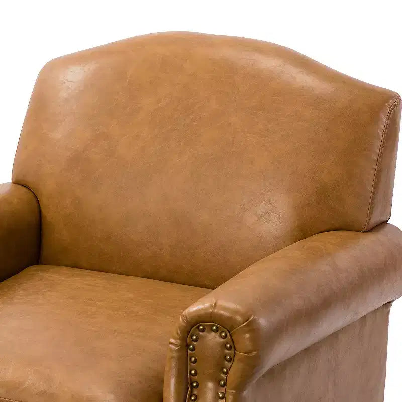 Poltrona Transizionale in Pelle Vegana con Borchie e Gambe in Legno Massello per Camera da Letto e Soggiorno
