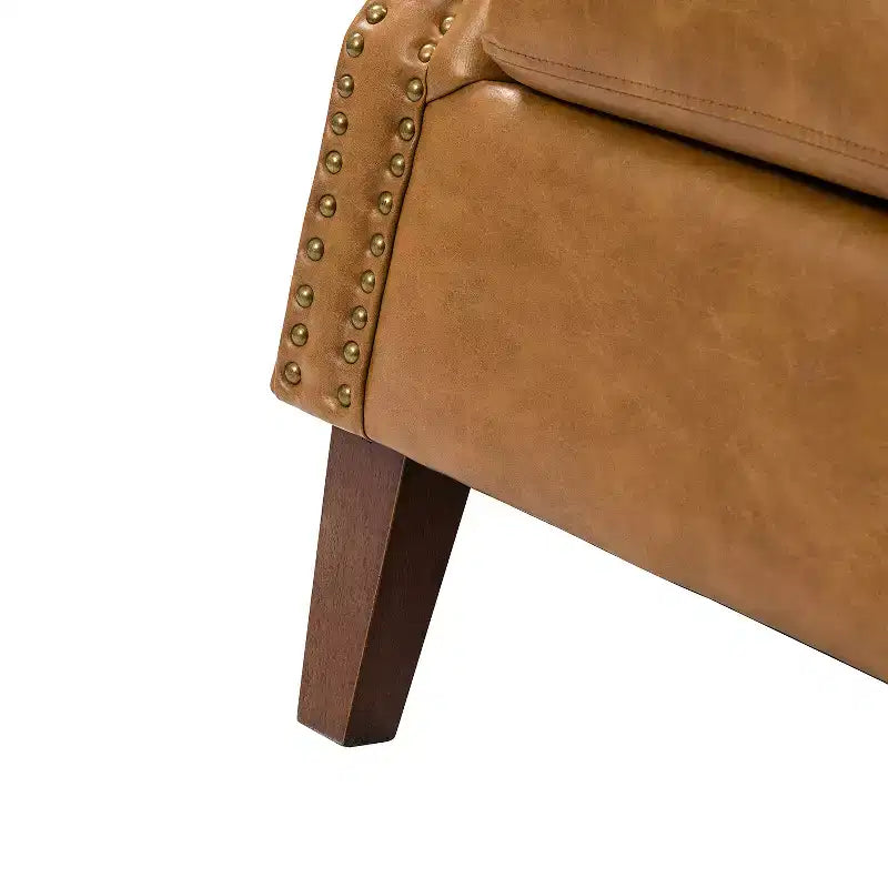 Poltrona Transizionale in Pelle Vegana con Borchie e Gambe in Legno Massello per Camera da Letto e Soggiorno